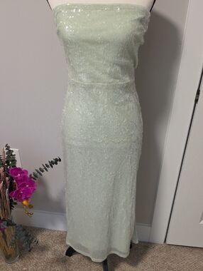Lulu's Pale Mint Strapless Sequin Column Dress